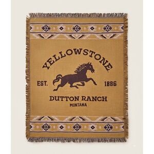 Yellowstone Dutton Ranch Montana Woven Tapestry Throw Blanket Horse Southwestern